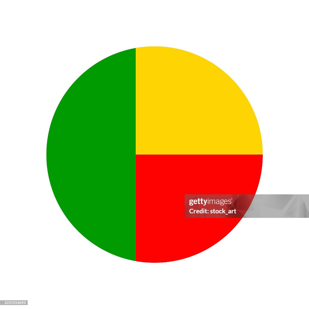 Benin Flag. Round Icon. Vector Flat Illustration