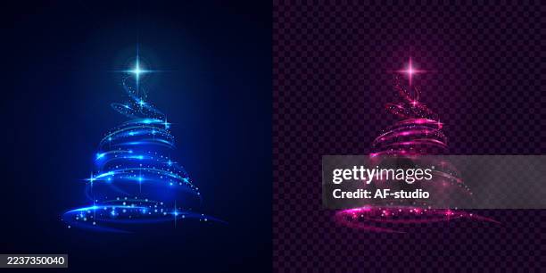 glowing abstract christmas tree with star on dark background - magenta stock illustrations