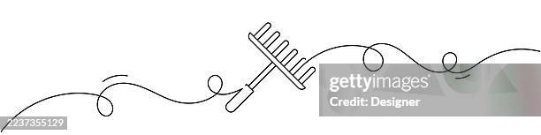 one continuous line drawing of rake icon. single line vector illustration - rake leaves stock illustrations