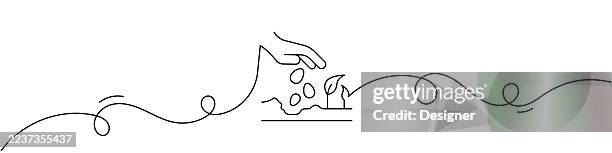 one continuous line drawing of seeding icon. single line vector illustration - casting stock illustrations