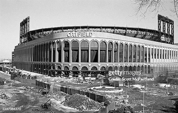 Elevated view of ongoing construction at Citi Field, in Queens' Corona neighborhood, New York, New York, January 30, 2009.