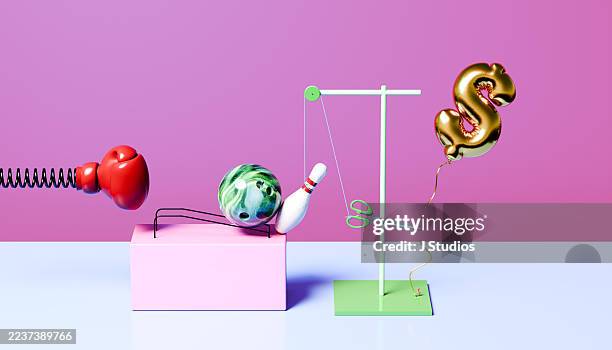 chain reaction of value — a metaphor for american economic release and market volatility - domino effect stock pictures, royalty-free photos & images