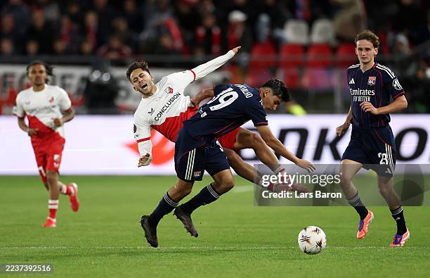 Souffian El Karouani of FC Utrecht is fouled by Mathys De Carvalho of Olympique Lyonnais during the UEFA Europa League 2025/26 League Phase MD1 match...