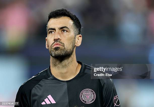 Sergio Busquets of Inter Miami CF stands on the field before the match against New York City FC at Citi Field on September 24, 2025 in the Flushing...
