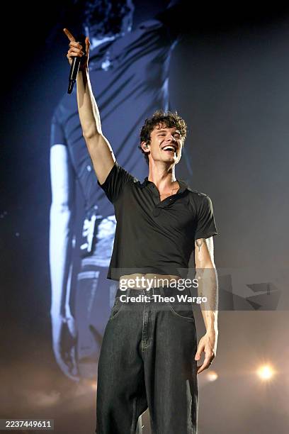 Shawn Mendes performs onstage during the On The Road Again tour at TD Garden on September 25, 2025 in Boston, Massachusetts.