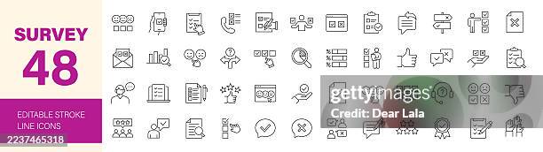 survey line editable icon set. - questionnaire stock illustrations