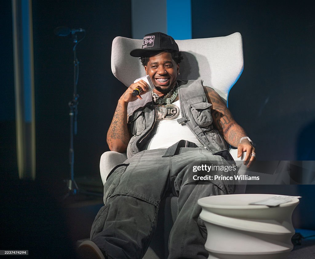 Lucci Rapper Pink Rapper YFN Lucci speaks during Pandora Playback With YFN Lucci at ...