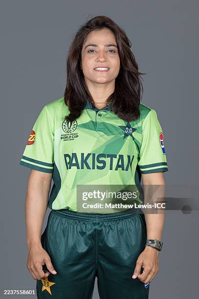 Sidra Amin of Pakistan poses for a portrait during the ICC Women's Cricket World Cup India 2025 Portrait Session on September 26, 2025 in Colombo,...