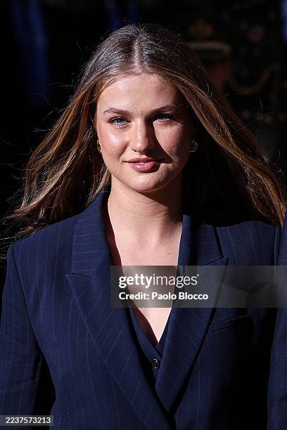 Crown Princess Leonor of Spain attends a tribute to the Kings of Navarra and the Kingdom of Navarra at Monastery of Leyre on September 26, 2025 in...