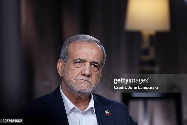 Iranian President Masoud Pezeshkian speaks with Fox News Channel's Martha MacCallum during an interview on September 25, 2025 in New York City.