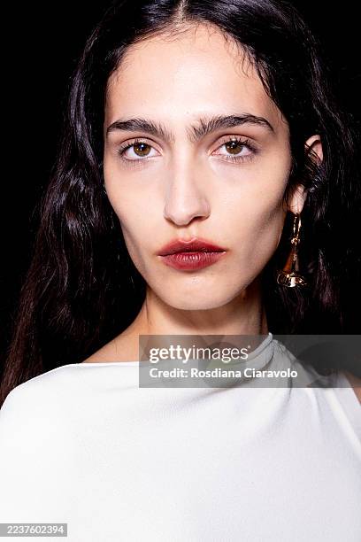 Model poses backstage at the Sportmax fashion show during the Milan Womenswear Spring/Summer 2026 on September 26, 2025 in Milan, Italy.