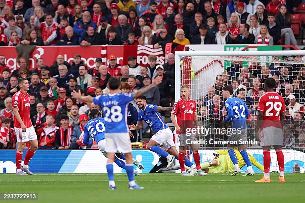 Omar Alderete of Sunderland celebrates scoring his team's first goal during the Premier League match between Nottingham Forest and Sunderland at City...