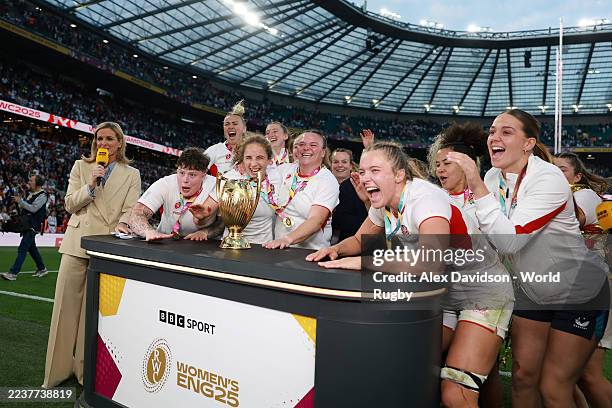 Hannah Botterman, Rosie Galligan, Abby Dow, Emma Sing, Sarah Bern, Lark Atkins-Davies, Zoe Aldcroft, Tatyana Heard and Lilli Ives Campion of England...
