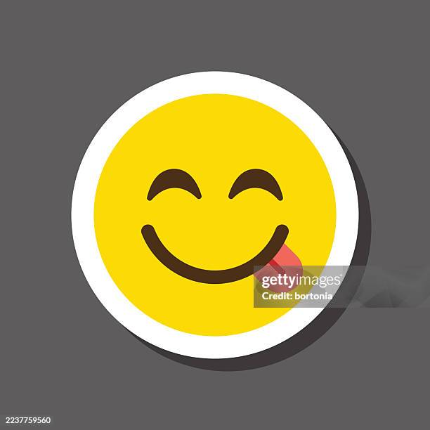 licking lips faced emoji sticker - food emoji stock illustrations