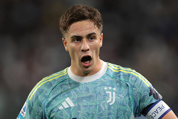 Kenan Yildiz of Juventus reacts during the Serie A match between Juventus FC and Atalanta BC at on September 27, 2025 in Turin, Italy.