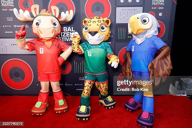 Maple the Moose, Zayu the Jaguar and Clutch the Bald Eagle attend the 2025 Global Citizen Festival at Central Park on September 27, 2025 in New York...