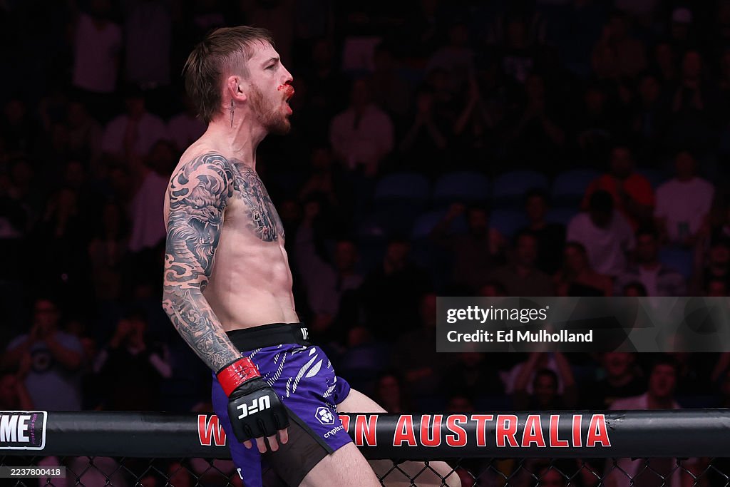 Tom Nolan of Australia reacts after a submission victory against ...