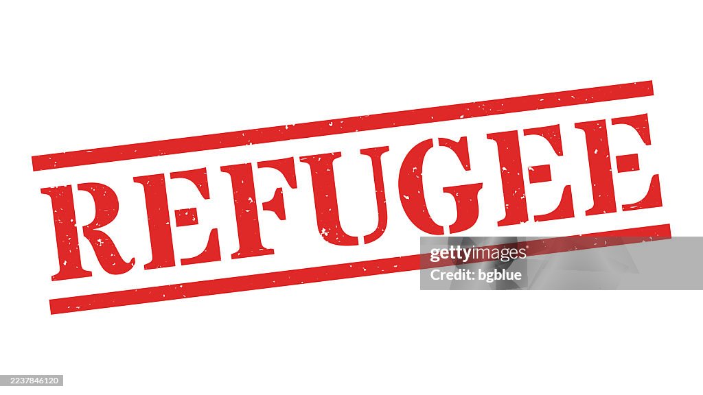 Refugee - Red rubber stamp on blank background