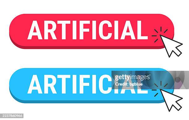 artificial - red and blue buttons with cursor on white background - red box mock stock illustrations