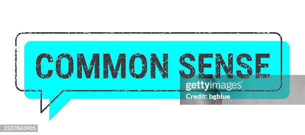 common sense - blue grunge speech bubble on blank background - generic-face-icon stock illustrations