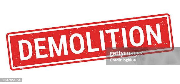 demolition - red rubber stamp on white background - demolishing stock illustrations