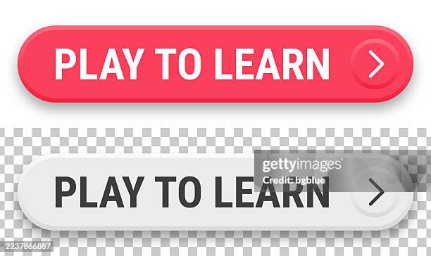 play to learn - 3d click web buttons on blank background - learn more web button stock illustrations