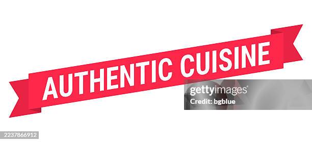 authentic cuisine - red banner on white background - authentic stock illustrations
