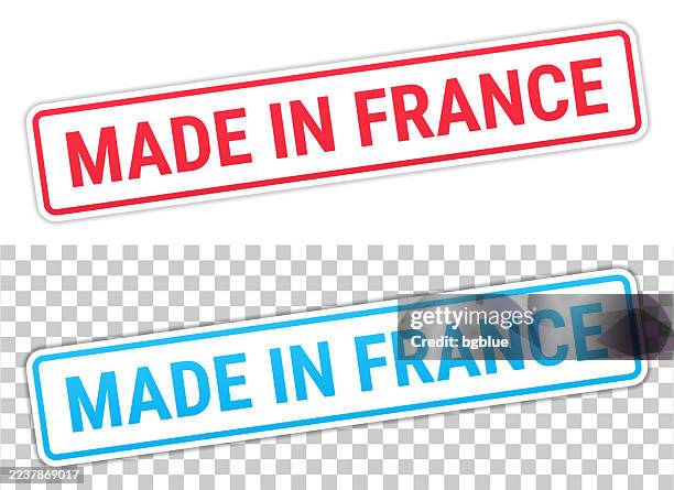 made in france - red and blue labels on blank background - make a image with transparent background stock illustrations