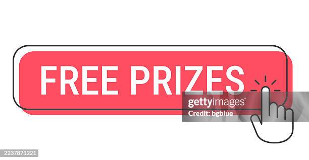 free prizes - click button with hand cursor on white background - trigger button stock illustrations
