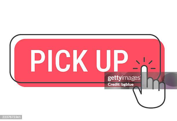pick up - click button with hand cursor on white background - lifting box white background stock illustrations