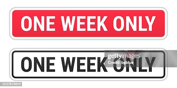 one week only - red and black labels on white background - one week stock illustrations