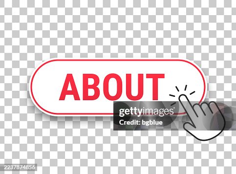 About - 3D click web button with hand cursor on blank background About - 3D click web button with hand cursor on blank background