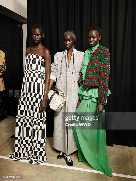 Backstage at the Dries Van Noten fashion show as part of Spring/Summer 2026 Paris Fashion Week held at Palais de Tokyo on September 30, 2025 in...
