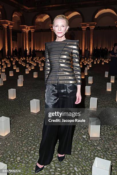 Cate Blanchett attends the Giorgio Armani fashion show during the Milan Womenswear Spring/Summer 2026 on September 28, 2025 in Milan, Italy.