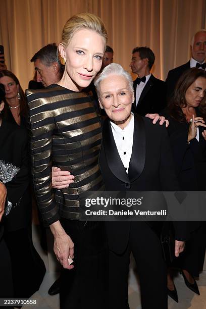 Cate Blanchett and Glenn Close attend the Giorgio Armani fashion show during the Milan Womenswear Spring/Summer 2026 on September 28, 2025 in Milan,...