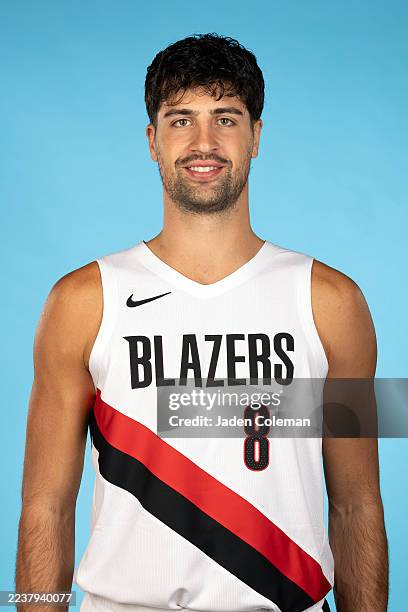 Deni Avdija of the Portland Trail Blazers poses for a head shot during NBA Media Day on September 29, 2025 at the Moda Center in Portland, Oregon....