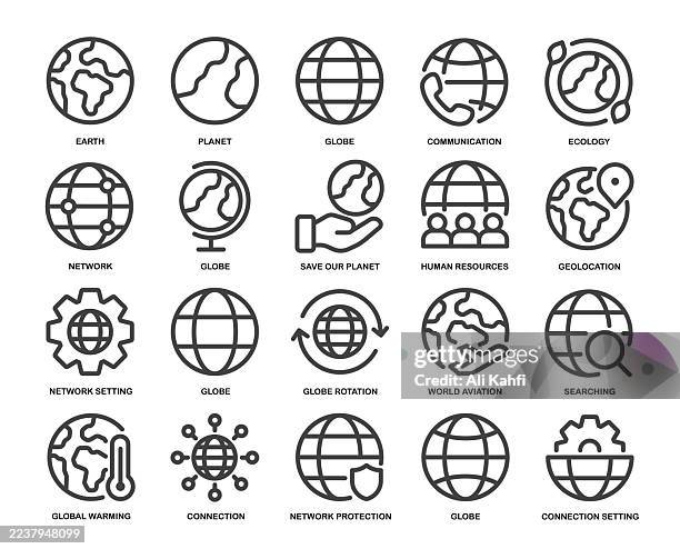 globe icons collection. editable stroke line icon minimal style series - safe environment stock illustrations