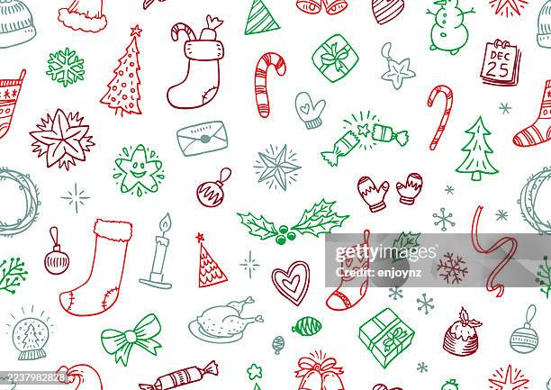 cute christmas doodles - christmas turkey stock illustrations
