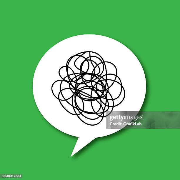 abstract scribble drawing in speech bubble on green background - mind map doodle stock illustrations
