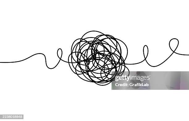 konzeptionelle darstellung einer verworrenen linie, die komplexität und problemlösung darstellt - verheddert stock-grafiken, -clipart, -cartoons und -symbole