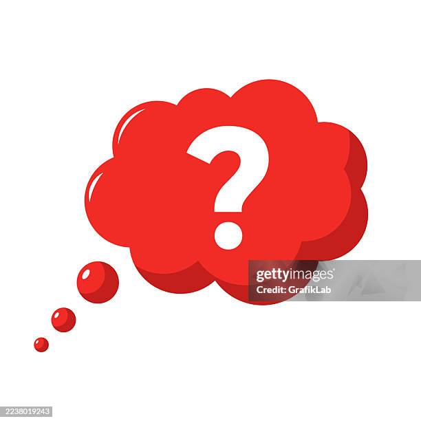 red thought bubble with white question mark on white background - unknown number stock illustrations