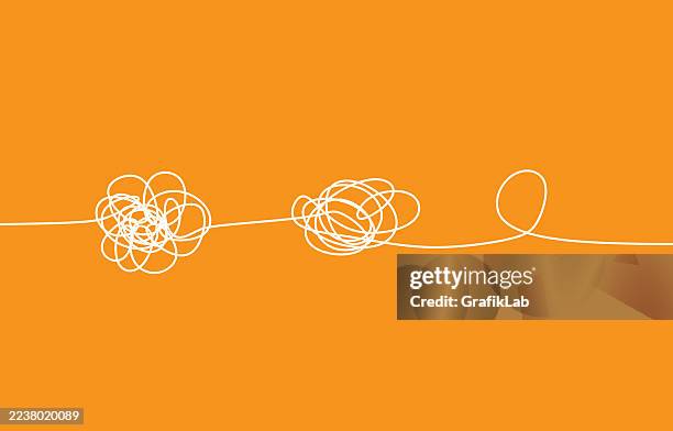 simple illustration representing problem-solving and complexity with abstract white line drawing - simplicity complexity stock illustrations