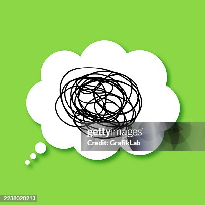 White Speech Bubble with Abstract Black Scribbles on Green Background White Speech Bubble with Abstract Black Scribbles on Green Background