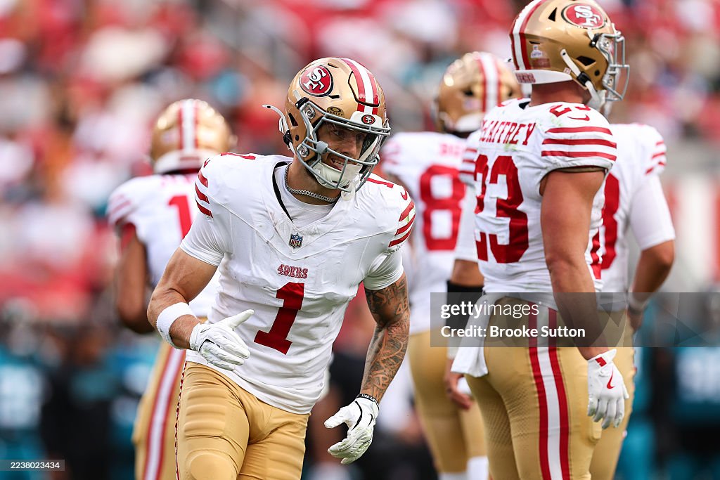 Tj Ricky Ricky Pearsall of the San Francisco 49ers runs downfield during the ...