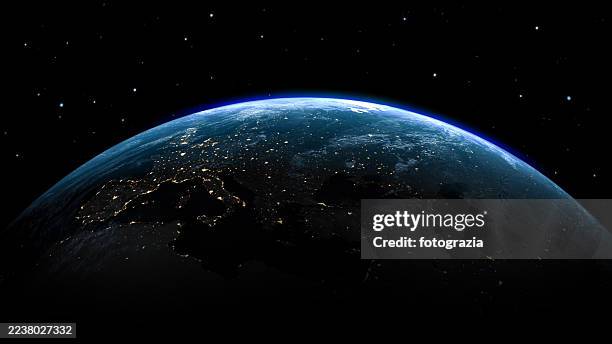 earth from space at night with city lights - jordglob bildbanksfoton och bilder