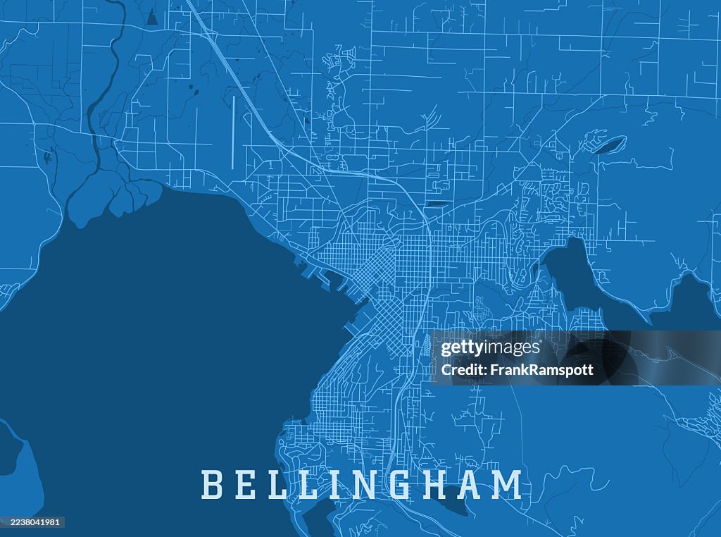 Bellingham WA City Vector Road Map Blue Horizontal