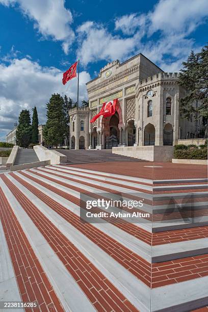 the historic gate of istanbul university in istanbul, turkey - beyazit plein stockfoto's en -beelden