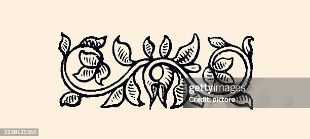 ornemental pattern :the leaves are stylized with a geometric and symmetrical design.this evokes a style inspired by medieval or renaissance motifs, often linked to plants like the vine, olive, or ivy, adapted for decorative effect. - foliate pattern stock illustrations