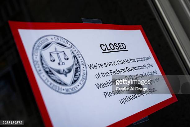 Sign indicating that the Federal Trade Commission is closed due to the government shutdown, on October 1, 2025 in Washington, DC. Congress could not...