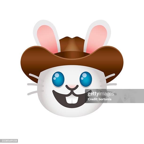 cowboy bunny rabbit emoji sticker - rabbit hat stock illustrations